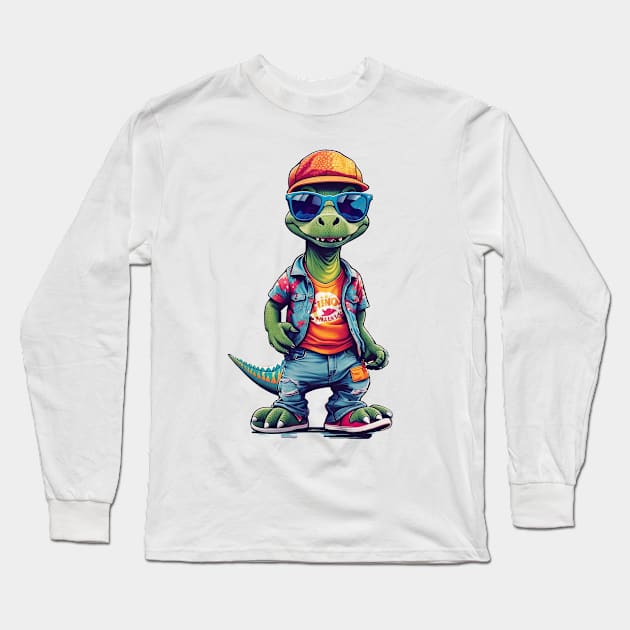 Funny Whimsical Dinosaur Long Sleeve T-Shirt by koolteas